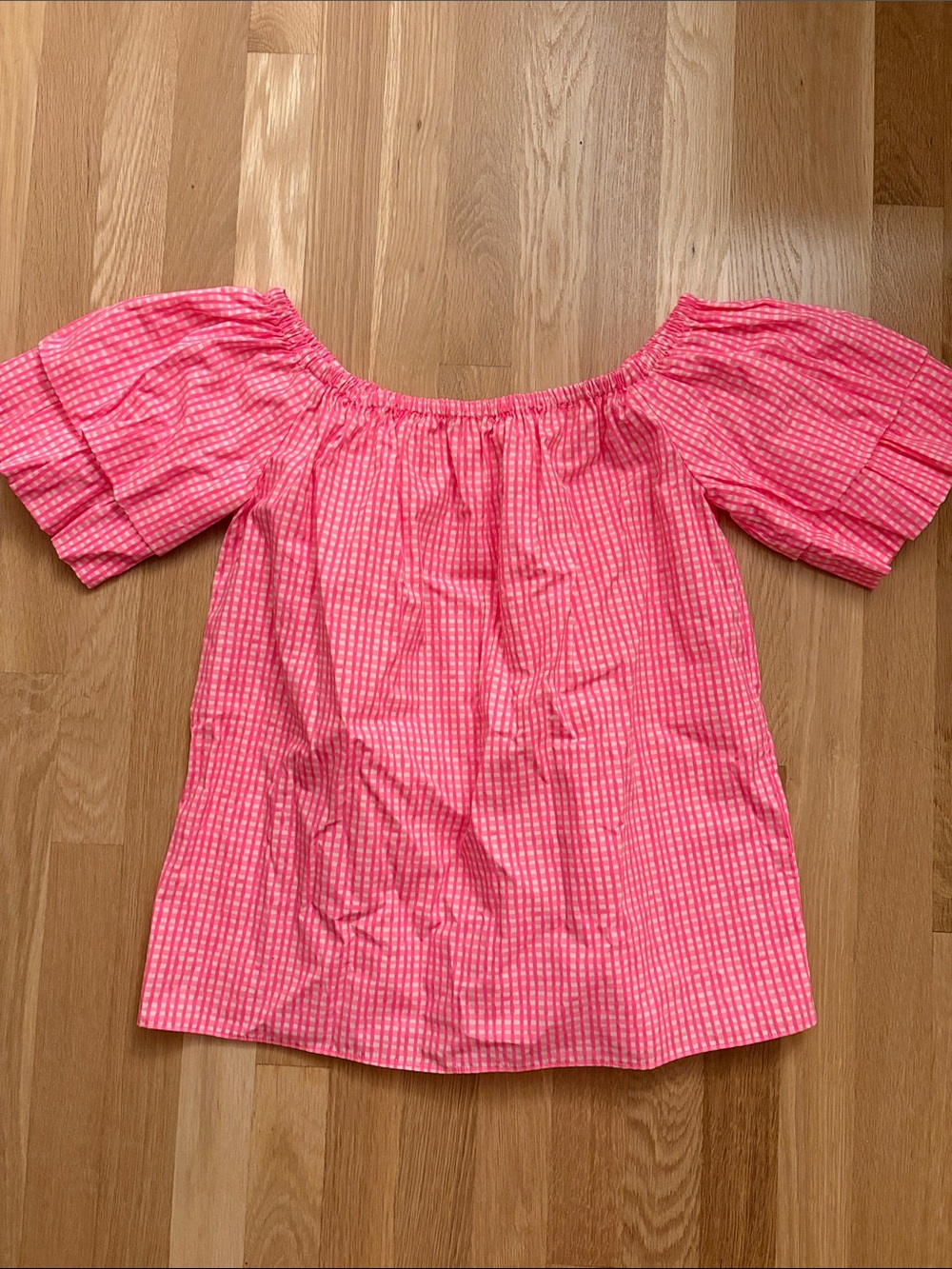 Lilly Pulitzer Pink Gingham Off-Shoulder Puff Sleeve Top NWT